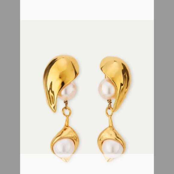 Oscar de la Renta Abstract Leaf Faux Pearl Drop Earrings (Was $340)